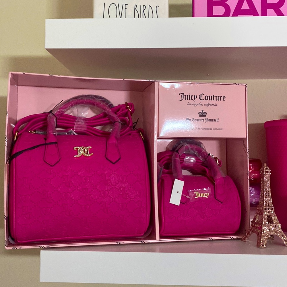 Brand new Full size Barbie pink juicy couture handbag with a mini handbag.
